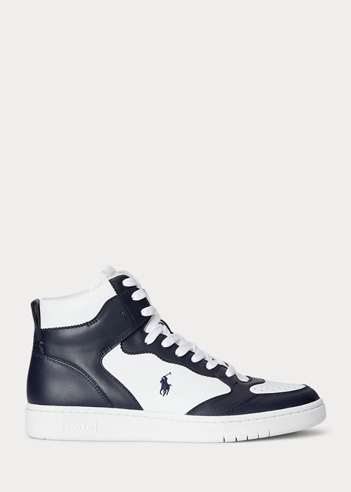 Ralph Lauren Court Läder High-Top Sneakers Herr Marinblå Vita | 317465-GAM