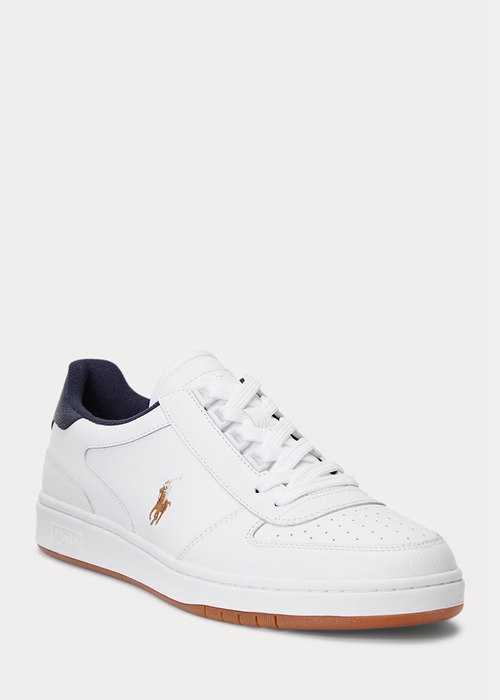 Ralph Lauren Court Läder Low-Top Sneakers Herr Vita Marinblå | 021834-JZG