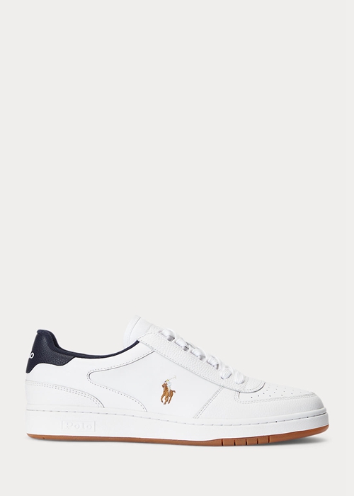 Ralph Lauren Court Läder Low-Top Sneakers Herr Vita Marinblå | 021834-JZG