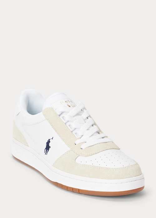 Ralph Lauren Court Läder-Mocka Sneakers Herr Vita Marinblå | 319854-APM