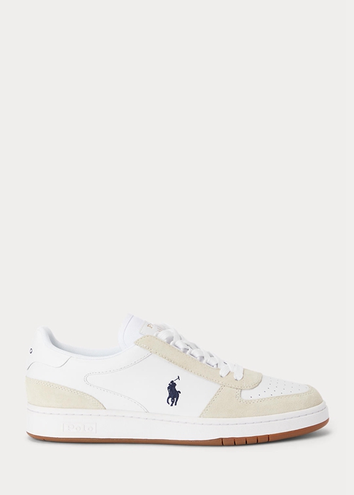 Ralph Lauren Court Läder-Mocka Sneakers Herr Vita Marinblå | 319854-APM