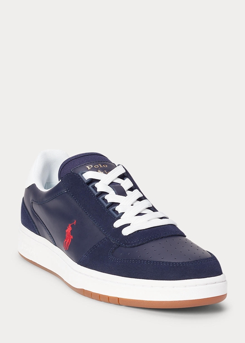 Ralph Lauren Court Läder-Mocka Sneakers Herr Marinblå Röda | 768412-SMK