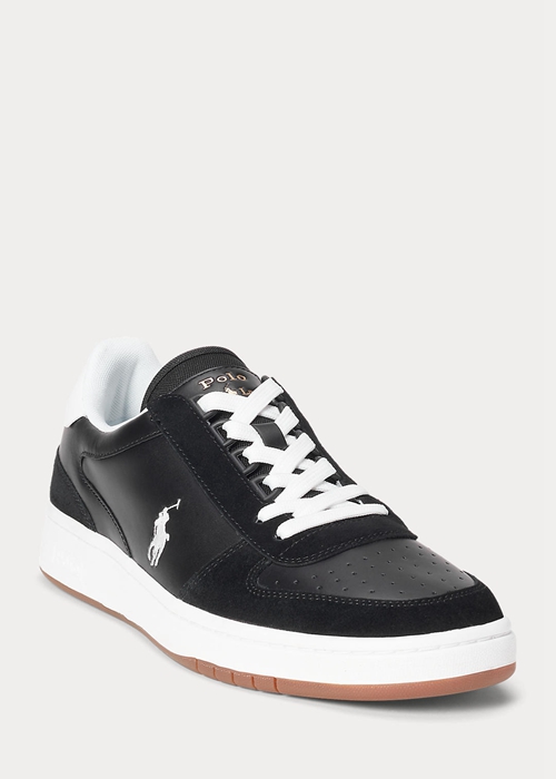 Ralph Lauren Court Läder-Mocka Sneakers Herr Svarta Vita | 820719-HRO