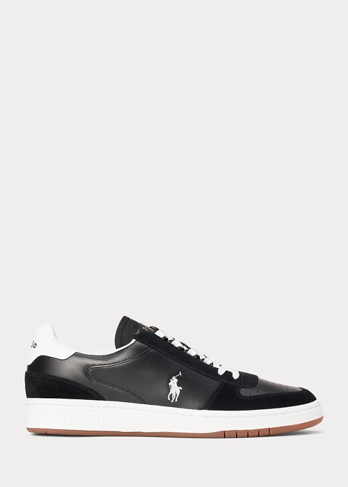 Ralph Lauren Court Läder-Mocka Sneakers Herr Svarta Vita | 820719-HRO