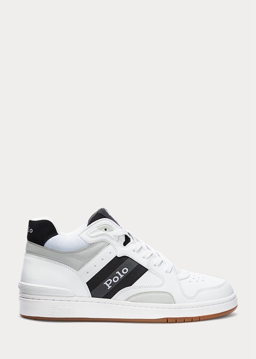 Ralph Lauren Court Mid Pro Sneakers Herr Vita Grå | 290763-TWJ