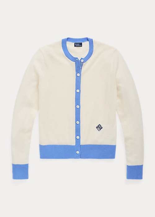 Ralph Lauren Crest Cashmere Cardigan Tröjor Dam Blå Grädde | 526847-MDX