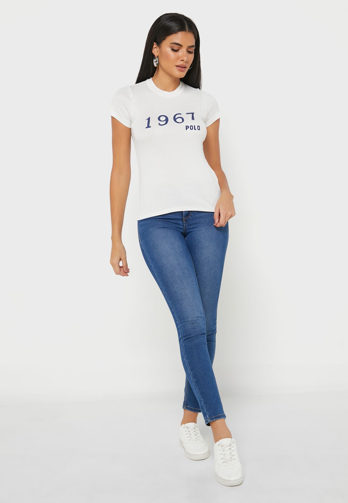 Ralph Lauren Crew Neck Tryck T-shirt Dam Vita | 031769-HAF