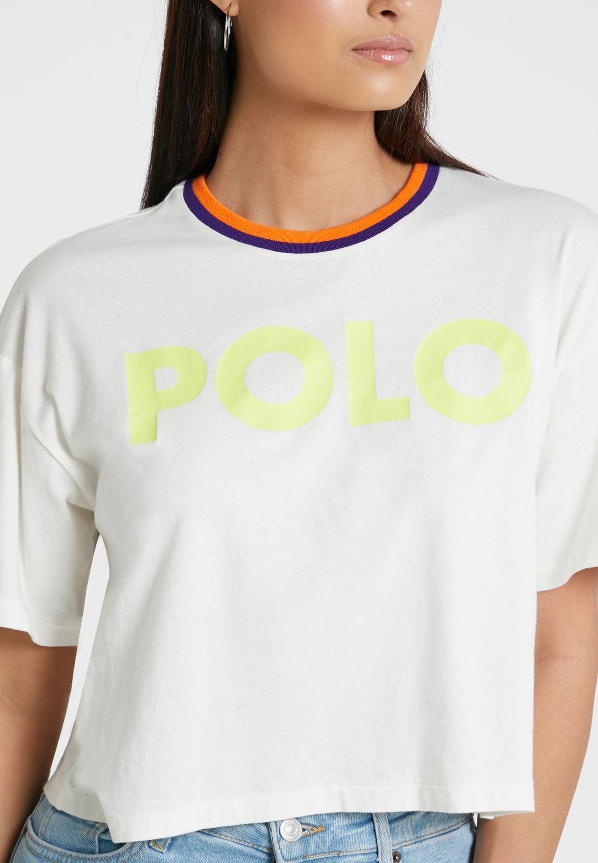 Ralph Lauren Crew Neck Tryck T-shirt Dam Vita | 310489-FEY