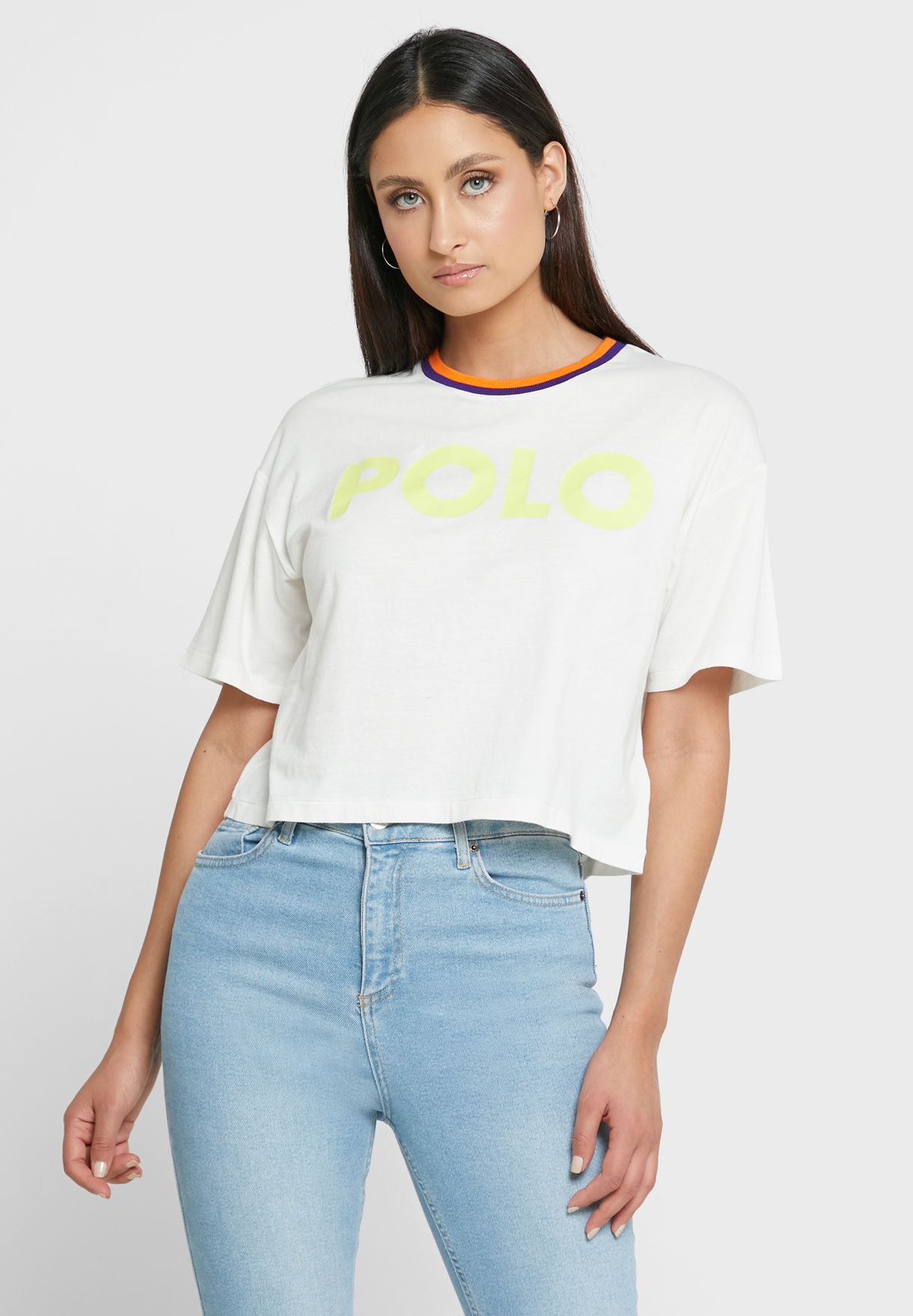 Ralph Lauren Crew Neck Tryck T-shirt Dam Vita | 310489-FEY