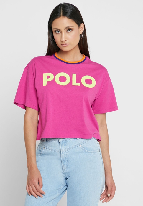 Ralph Lauren Crew Neck Tryck T-shirt Dam Rosa | 984237-ALR