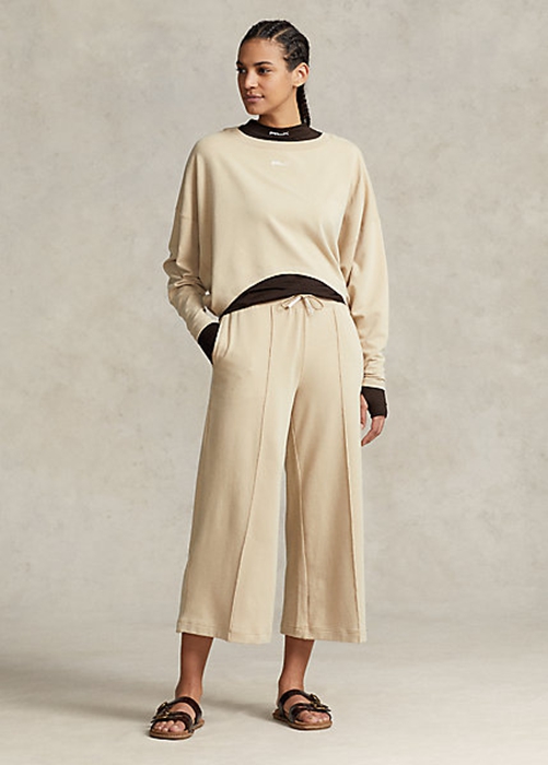 Ralph Lauren Cropped Fleece Breda-Leg Byxor Dam Beige | 625984-BSR