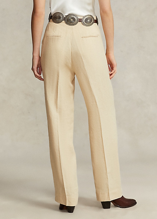 Ralph Lauren Cropped Hetero-Leg Linen Byxor Dam Beige | 513094-GOB