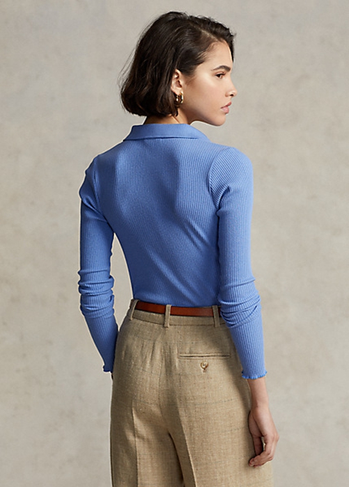 Ralph Lauren Cropped Räfflad Button-Front Piketröja Dam Blå | 234610-TPG