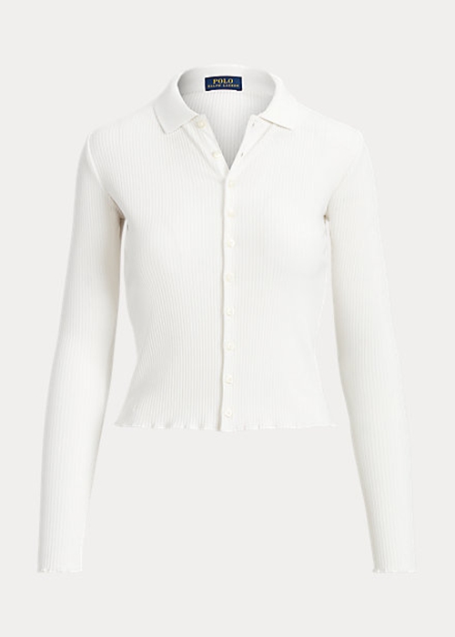 Ralph Lauren Cropped Räfflad Button-Front Piketröja Dam Vita | 481290-TXN