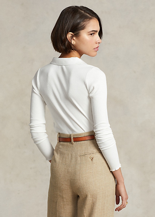 Ralph Lauren Cropped Räfflad Button-Front Piketröja Dam Vita | 481290-TXN