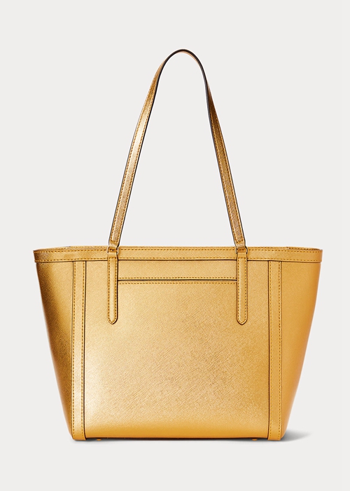 Ralph Lauren Crosshatch Läder Medium Clare Toteväska Dam Guld | 325708-RYP