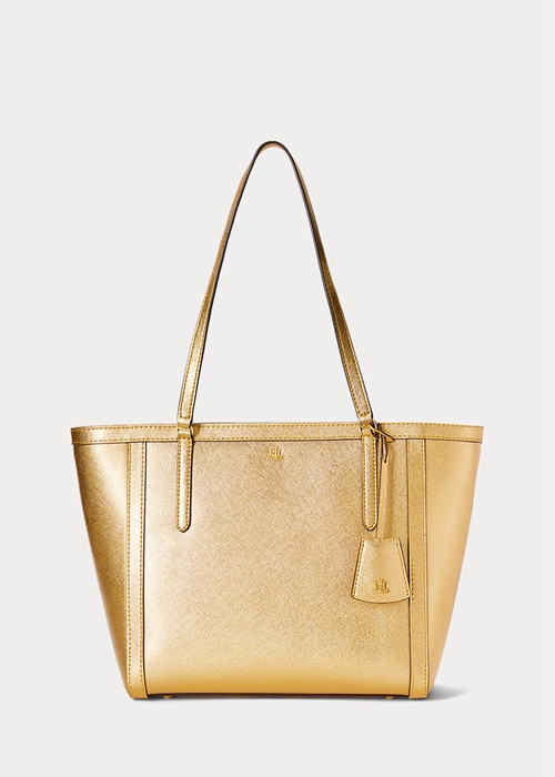 Ralph Lauren Crosshatch Läder Medium Clare Toteväska Dam Guld | 325708-RYP