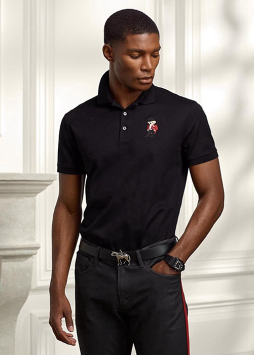 Ralph Lauren Custom Slim Fit Bear Piketröja Herr Svarta | 097542-ZDU