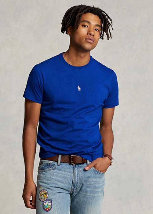 Ralph Lauren Custom Slim Fit Crewneck T-shirt Herr Blå | 136740-XRN