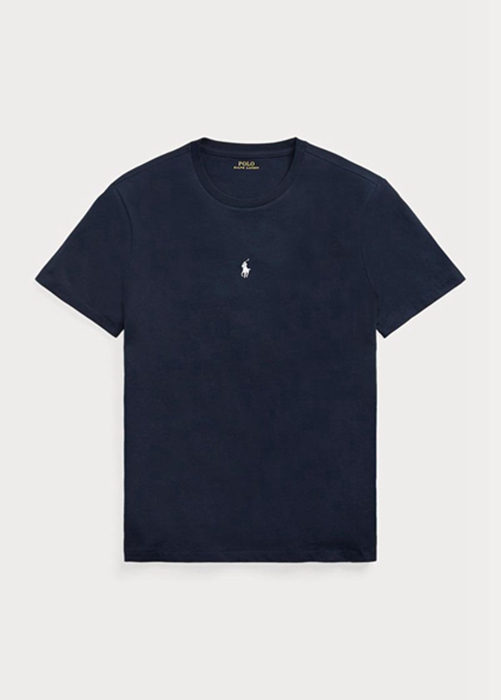 Ralph Lauren Custom Slim Fit Crewneck T-shirt Herr Marinblå | 293071-RFA