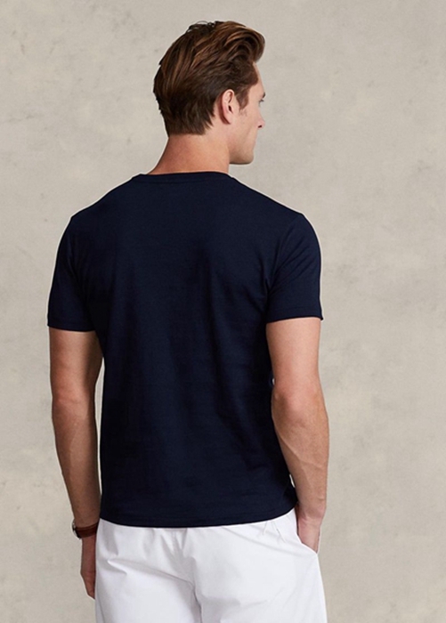 Ralph Lauren Custom Slim Fit Crewneck T-shirt Herr Marinblå | 293071-RFA