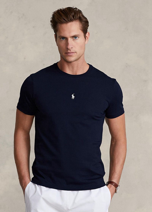 Ralph Lauren Custom Slim Fit Crewneck T-shirt Herr Marinblå | 293071-RFA