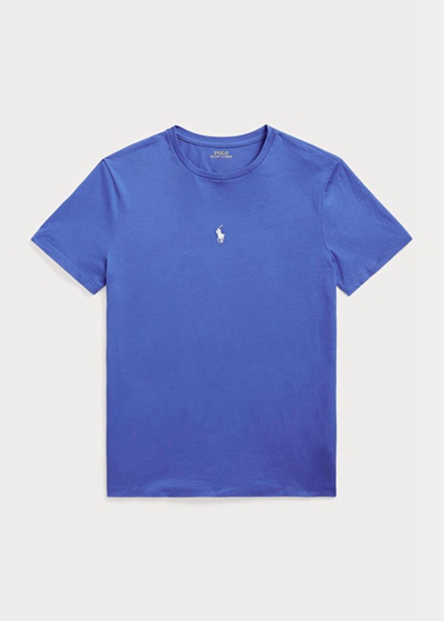 Ralph Lauren Custom Slim Fit Crewneck T-shirt Herr Blå | 762530-AMS