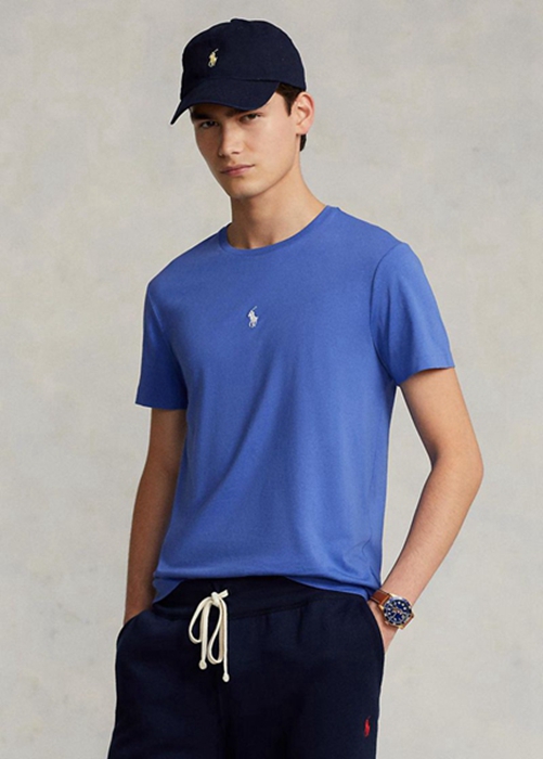 Ralph Lauren Custom Slim Fit Crewneck T-shirt Herr Blå | 762530-AMS