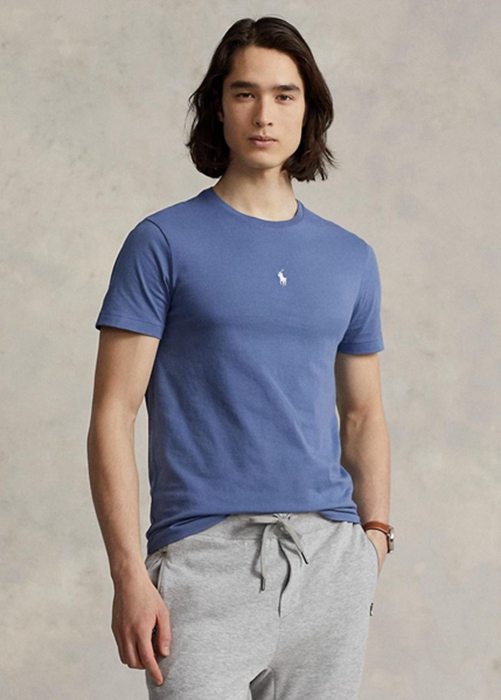 Ralph Lauren Custom Slim Fit Crewneck T-shirt Herr Blå | 891376-SQA