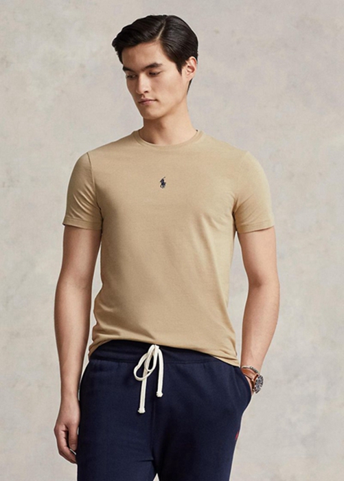 Ralph Lauren Custom Slim Fit Crewneck T-shirt Herr Khaki | 952674-AJU