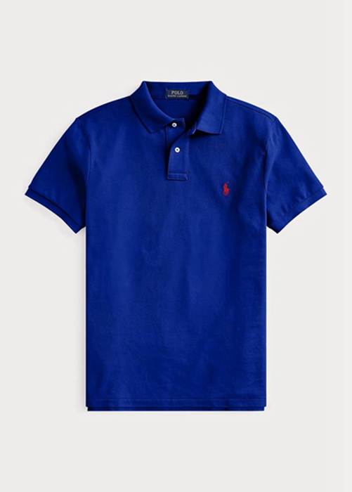 Ralph Lauren Custom Slim Fit Mesh Piketröja Herr Blå | 074215-TXA