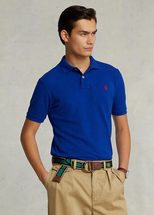 Ralph Lauren Custom Slim Fit Mesh Piketröja Herr Blå | 074215-TXA