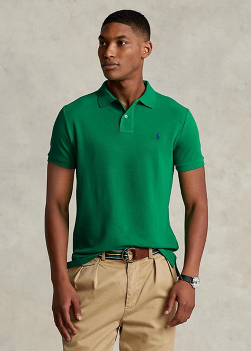 Ralph Lauren Custom Slim Fit Mesh Piketröja Herr Gröna | 086431-DXR