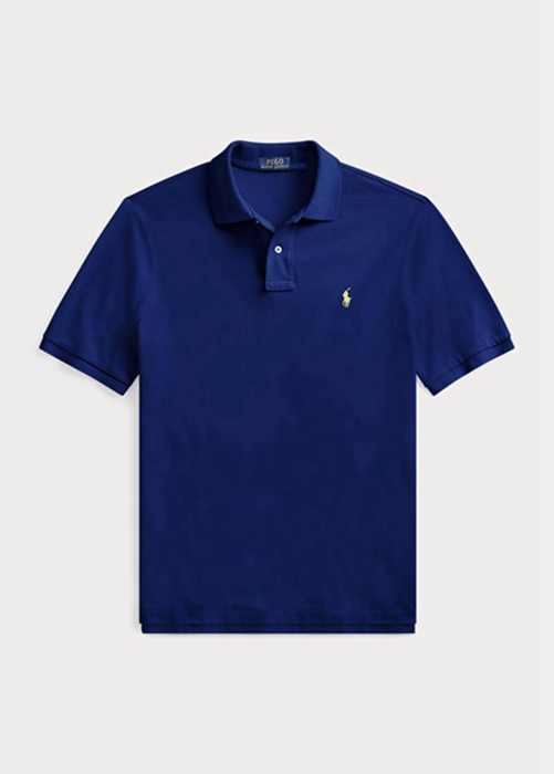 Ralph Lauren Custom Slim Fit Mesh Piketröja Herr Marinblå | 160359-DLK