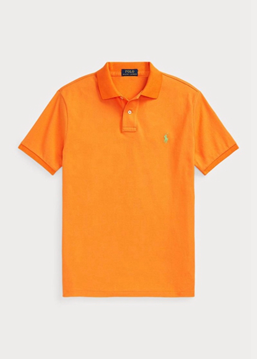 Ralph Lauren Custom Slim Fit Mesh Piketröja Herr Orange | 381275-APS