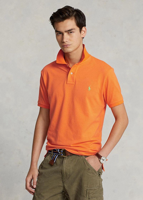 Ralph Lauren Custom Slim Fit Mesh Piketröja Herr Orange | 381275-APS