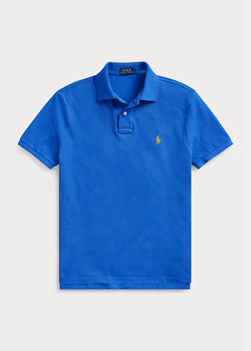 Ralph Lauren Custom Slim Fit Mesh Piketröja Herr Blå | 389170-PAH