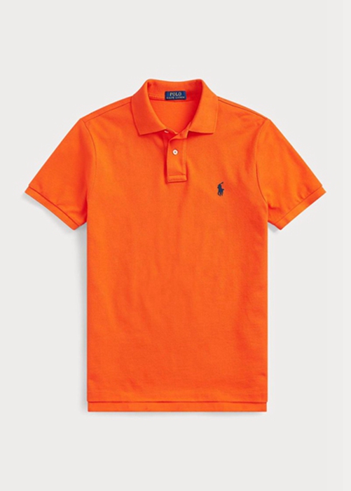 Ralph Lauren Custom Slim Fit Mesh Piketröja Herr Orange | 394285-ALW