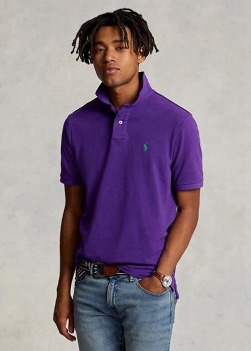 Ralph Lauren Custom Slim Fit Mesh Piketröja Herr Lila | 429861-URL