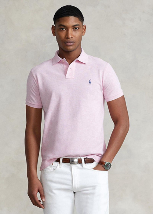 Ralph Lauren Custom Slim Fit Mesh Piketröja Herr Rosa | 628503-KPX