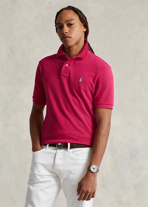 Ralph Lauren Custom Slim Fit Mesh Piketröja Herr Rosa | 630514-FBI