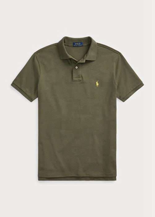 Ralph Lauren Custom Slim Fit Mesh Piketröja Herr Olivgröna | 907421-DSV