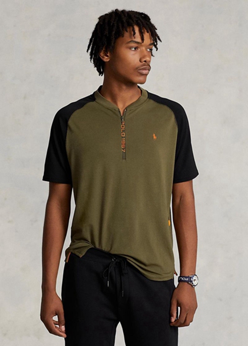 Ralph Lauren Custom Slim Fit Performance Jersey T-shirt Herr Olivgröna | 190264-GCJ