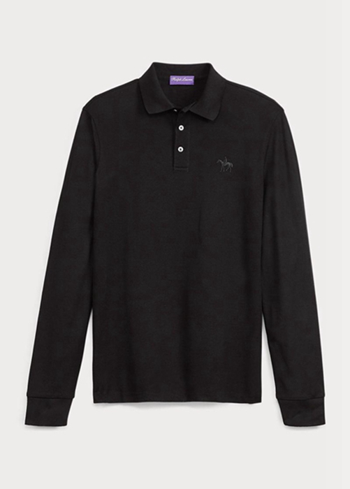 Ralph Lauren Custom Slim Fit Pique Piketröja Herr Svarta | 695042-RHI