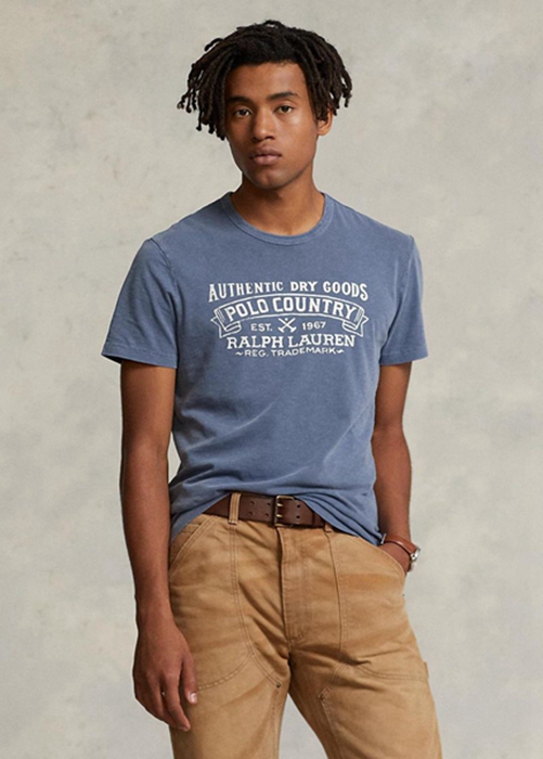 Ralph Lauren Custom Slim Fit Polo Country T-shirt Herr Blå | 036429-MCQ