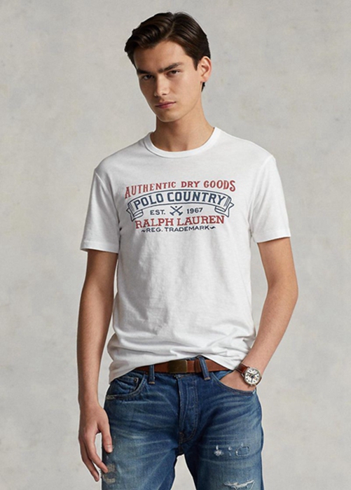 Ralph Lauren Custom Slim Fit Polo Country T-shirt Herr Vita | 249106-IHV