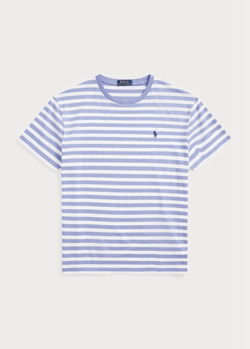 Ralph Lauren Custom Slim Fit Randig Jersey T-shirt Herr Blå | 108946-VSA