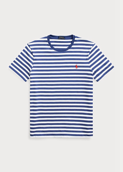 Ralph Lauren Custom Slim Fit Randig Jersey T-shirt Herr Blå | 398472-EGC