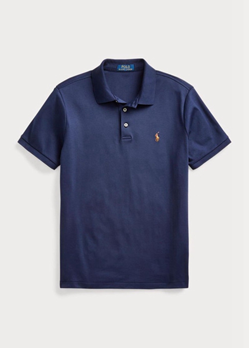 Ralph Lauren Custom Slim Fit Soft Bomull Piketröja Herr Marinblå | 409835-JXQ