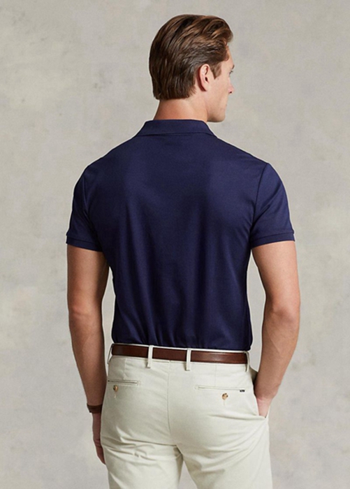 Ralph Lauren Custom Slim Fit Soft Bomull Piketröja Herr Marinblå | 409835-JXQ